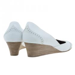 Pre Owned Hermes White Brogue Leather Wedge Pumps Size 39