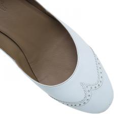 Pre Owned Hermes White Brogue Leather Wedge Pumps Size 39