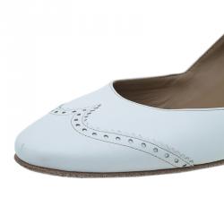 Pre Owned Hermes White Brogue Leather Wedge Pumps Size 39