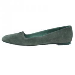 Pre Owned Hermes Olive Green Suede Ballet Flats Size 39