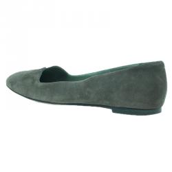 Pre Owned Hermes Olive Green Suede Ballet Flats Size 39