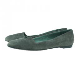 Pre Owned Hermes Olive Green Suede Ballet Flats Size 39