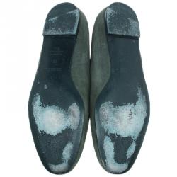 Pre Owned Hermes Olive Green Suede Ballet Flats Size 39