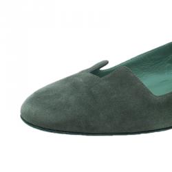 Pre Owned Hermes Olive Green Suede Ballet Flats Size 39