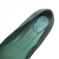 Pre Owned Hermes Olive Green Suede Ballet Flats Size 39
