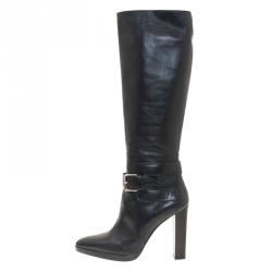 Pre Owned حذاء بوت هيرميس جلد اسود بإبزيم مزين طويل مقاس 39