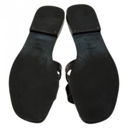 مملوكة مسبقًا Hermes Black Leather Oran Flat Sandals Size 40.5