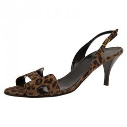 Hermes Leopard Print Suede Night Slingback Sandals Size 38.5