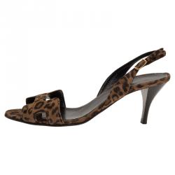Hermes Leopard Print Suede Night Slingback Sandals Size 38.5