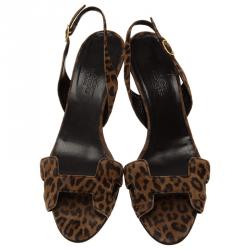 Hermes Leopard Print Suede Night Slingback Sandals Size 38.5