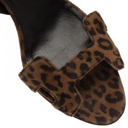 Hermes Leopard Print Suede Night Slingback Sandals Size 38.5