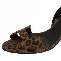Hermes Leopard Print Suede Night Slingback Sandals Size 38.5