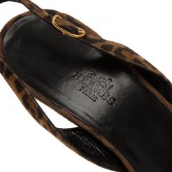 Hermes Leopard Print Suede Night Slingback Sandals Size 38.5
