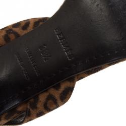 Hermes Leopard Print Suede Night Slingback Sandals Size 38.5