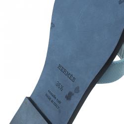 Pre Owned صندل سلايد هيرمس أوران جلد لامع أزرق فاتح مقاس 36.5