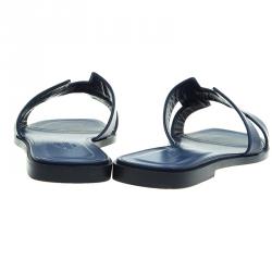 مملوكة مسبقًا Hermes Navy Blue Leather Oran Sandals Size 39