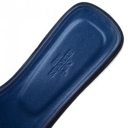 مملوكة مسبقًا Hermes Navy Blue Leather Oran Sandals Size 39