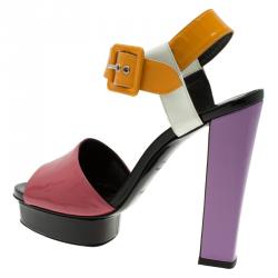 Hermes Multicolor Patent Leather Ankle Strap Platform Sandals Size 38