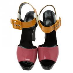 Hermes Multicolor Patent Leather Ankle Strap Platform Sandals Size 38