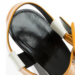 Hermes Multicolor Patent Leather Ankle Strap Platform Sandals Size 38