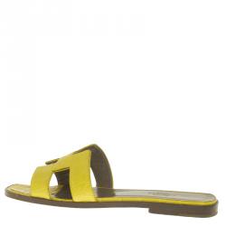 Hermes Yellow Croc Embossed Oran Box Sandals Size 37