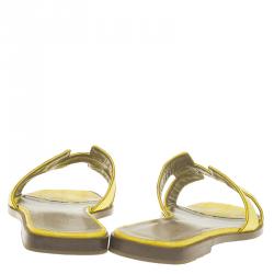 Hermes Yellow Croc Embossed Oran Box Sandals Size 37