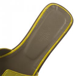 Hermes Yellow Croc Embossed Oran Box Sandals Size 37