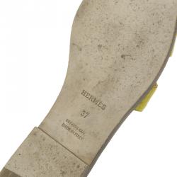 Hermes Yellow Croc Embossed Oran Box Sandals Size 37