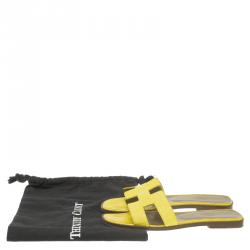 Hermes Yellow Croc Embossed Oran Box Sandals Size 37