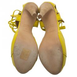Hermes Yellow Brogue Leather Lace Up Sandals Size 37