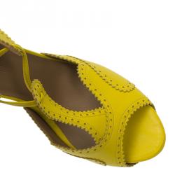 Hermes Yellow Brogue Leather Lace Up Sandals Size 37
