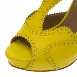 Hermes Yellow Brogue Leather Lace Up Sandals Size 37