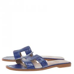 Pre Owned صندل سلايد هيرمس أوران بوكس نقشة التمساح أزرق مقاس 37.5