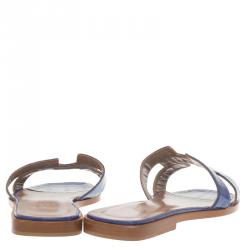 Pre Owned صندل سلايد هيرمس أوران بوكس نقشة التمساح أزرق مقاس 37.5