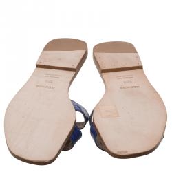 Pre Owned صندل سلايد هيرمس أوران بوكس نقشة التمساح أزرق مقاس 37.5