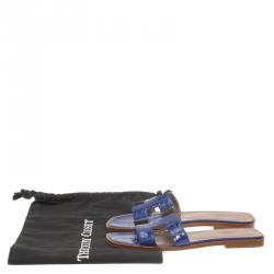 Pre Owned صندل سلايد هيرمس أوران بوكس نقشة التمساح أزرق مقاس 37.5