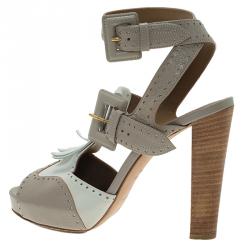 Pre Owned صندل هيرمس بروغ ثنائي اللون بشراشيب ونعل سميك مقاس 38