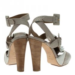 Pre Owned صندل هيرمس بروغ ثنائي اللون بشراشيب ونعل سميك مقاس 38