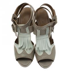 Pre Owned صندل هيرمس بروغ ثنائي اللون بشراشيب ونعل سميك مقاس 38