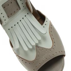 Pre Owned صندل هيرمس بروغ ثنائي اللون بشراشيب ونعل سميك مقاس 38