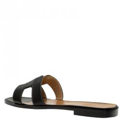 Pre Owned Hermes Black Leather Oran Sandals Size 41