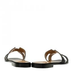 Pre Owned Hermes Black Leather Oran Sandals Size 41