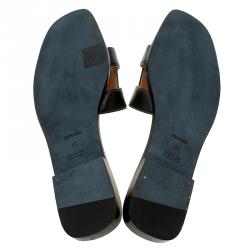 Pre Owned Hermes Black Leather Oran Sandals Size 41
