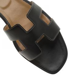 Pre Owned Hermes Black Leather Oran Sandals Size 41