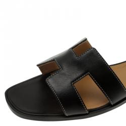 Pre Owned Hermes Black Leather Oran Sandals Size 41