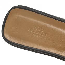 Pre Owned Hermes Black Leather Oran Sandals Size 41