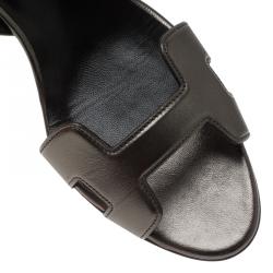 Hermes Grey Metallic Leather Night Slingback Sandals Size 39.5