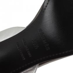 Hermes Grey Metallic Leather Night Slingback Sandals Size 39.5