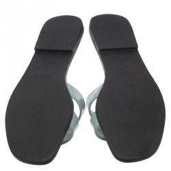 Pre Owned Hermes Sky Blue Epsom Calfskin Oran Sandals Size 36.5