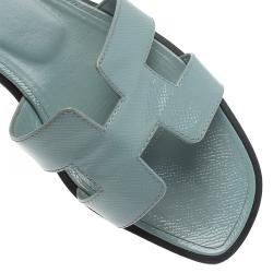 Pre Owned Hermes Sky Blue Epsom Calfskin Oran Sandals Size 36.5
